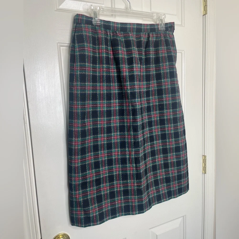 Vintage Pendleton Wool Plaid Skirt  black Stewart Tartan Knee Length |‎ 12